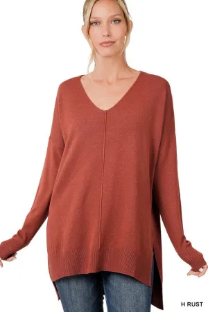 Fall Is Calling Hi Low Hem V Neck Sweater