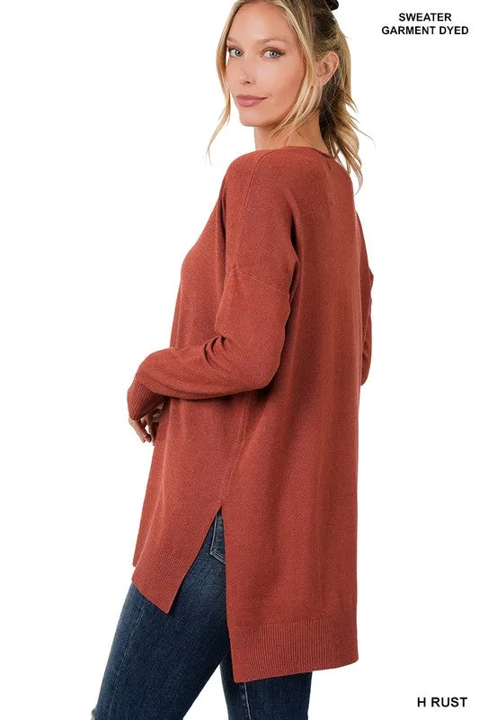 Fall Is Calling Hi Low Hem V Neck Sweater
