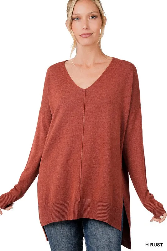 Fall Is Calling Hi Low Hem V Neck Sweater