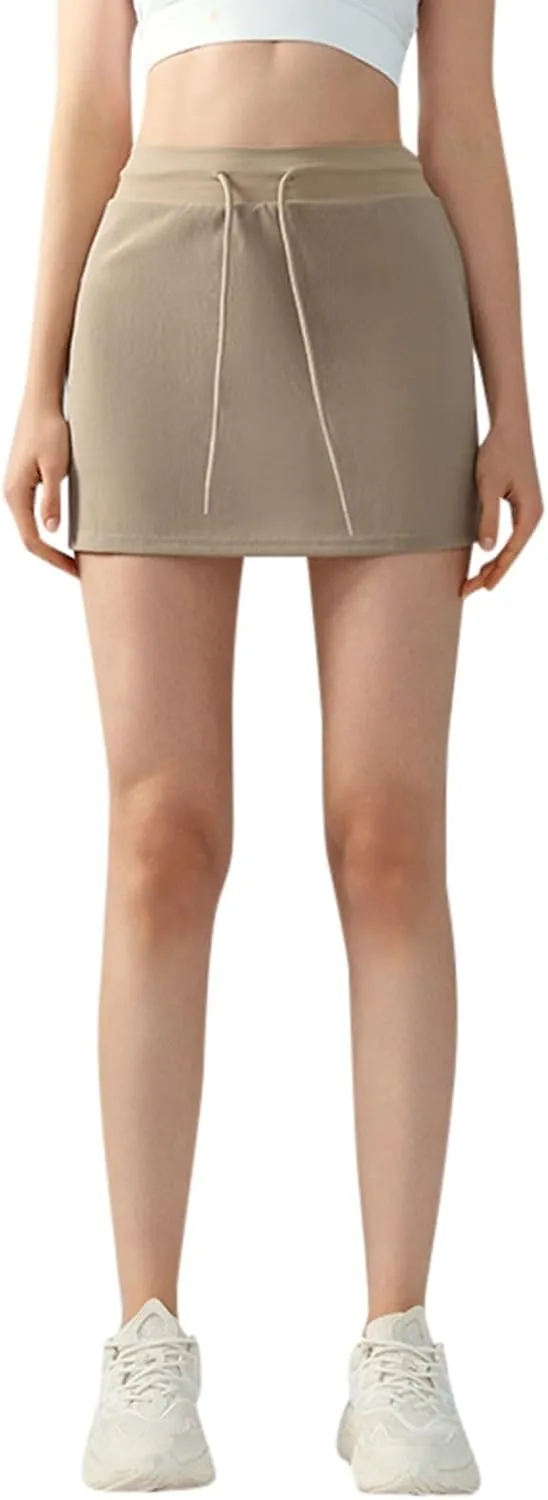 FZVYD Mini Skorts for Women Drawstring Mid Waist Bodycon Pencil Mini Skirt with Shorts 2025 Tennis Skort Athletic Golf Skirts