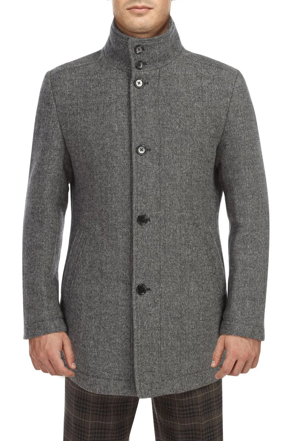Gray Wool Blended Quilted Overcoat Slim Fit with Detachable Bib