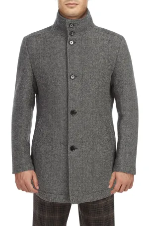Gray Wool Blended Quilted Overcoat Slim Fit with Detachable Bib