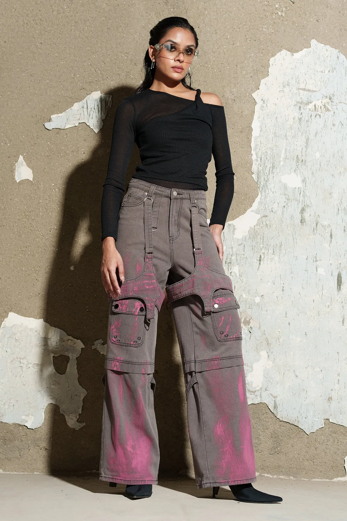 Grey Bliss Denim Utility Cargo Jeans