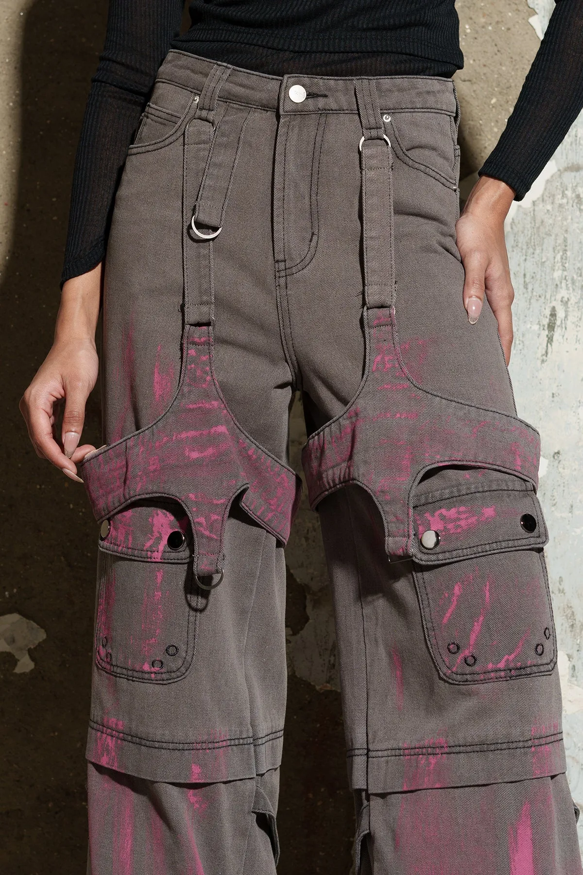 Grey Bliss Denim Utility Cargo Jeans