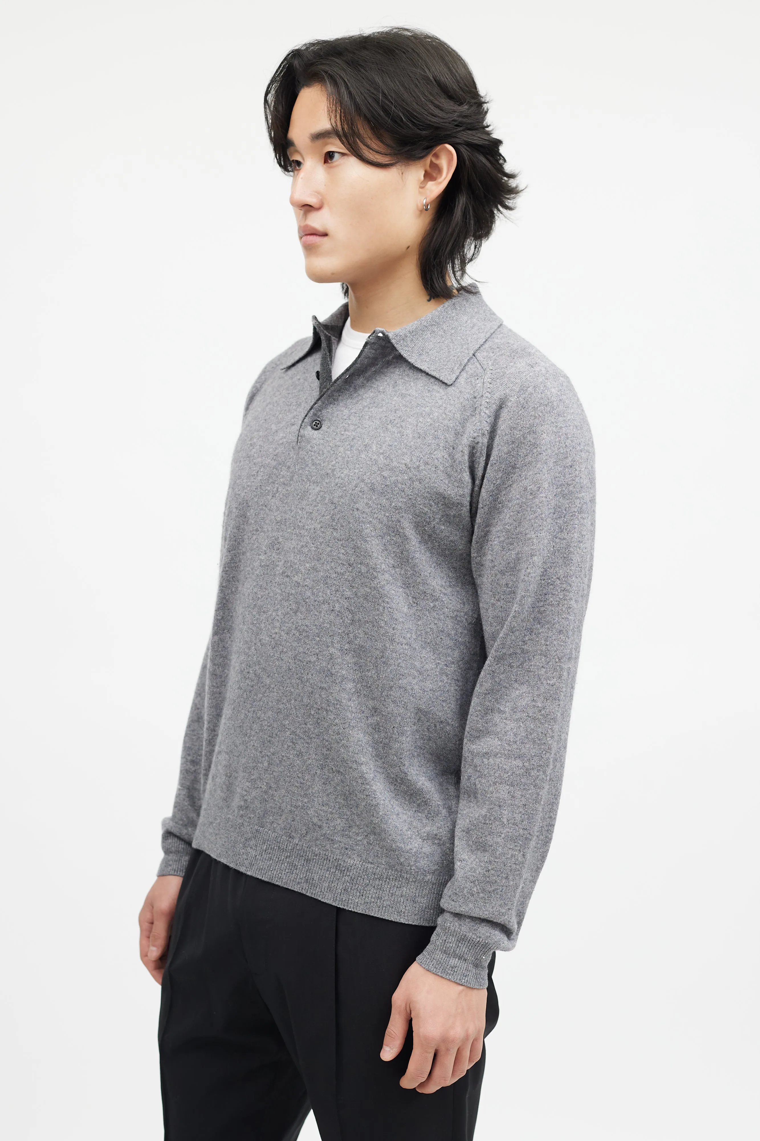 Grey Cashmere Knit Polo