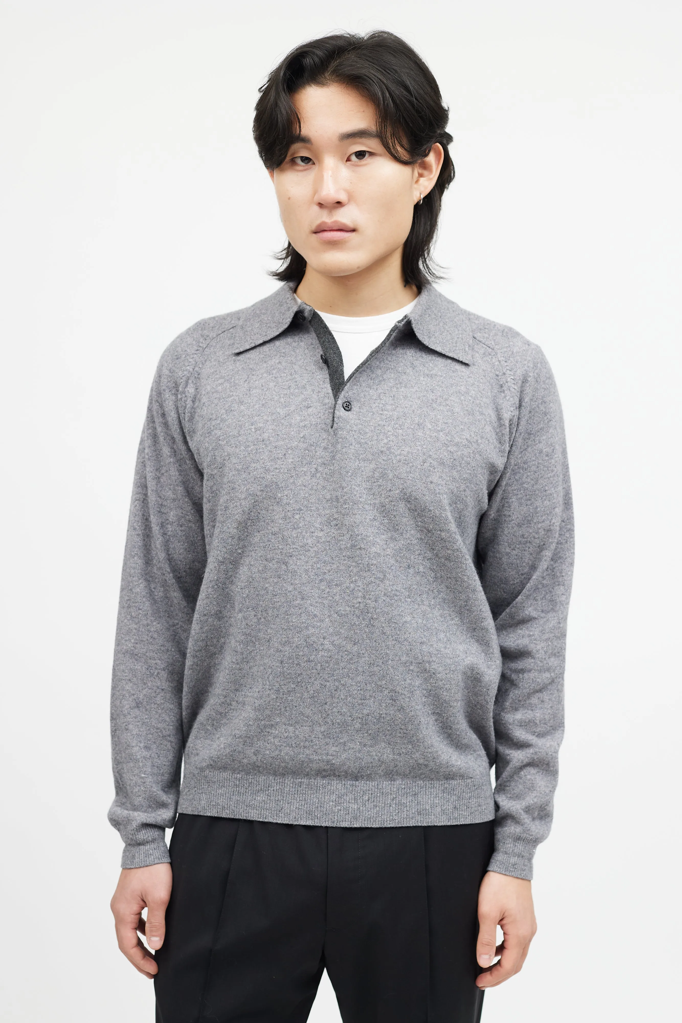 Grey Cashmere Knit Polo