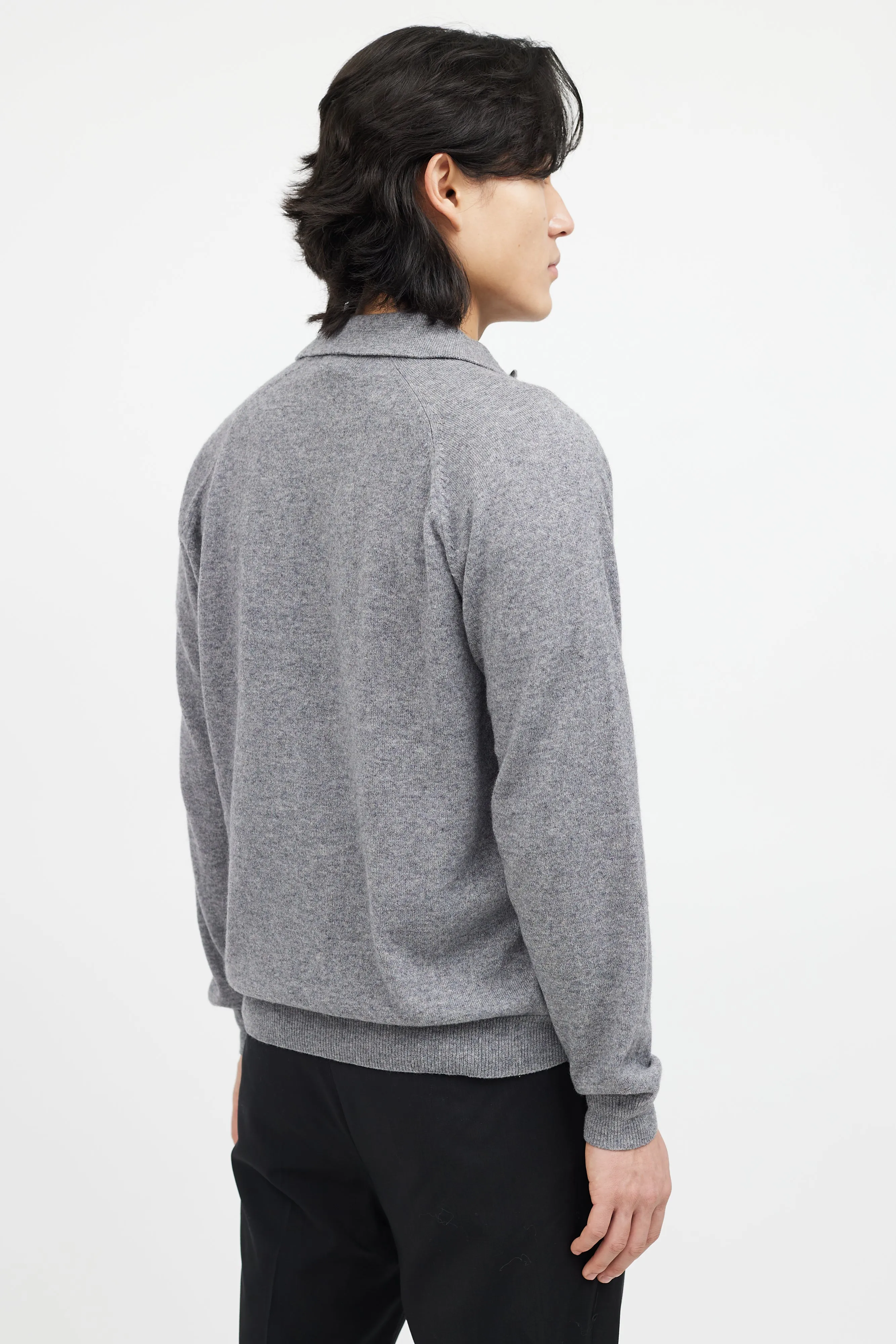 Grey Cashmere Knit Polo