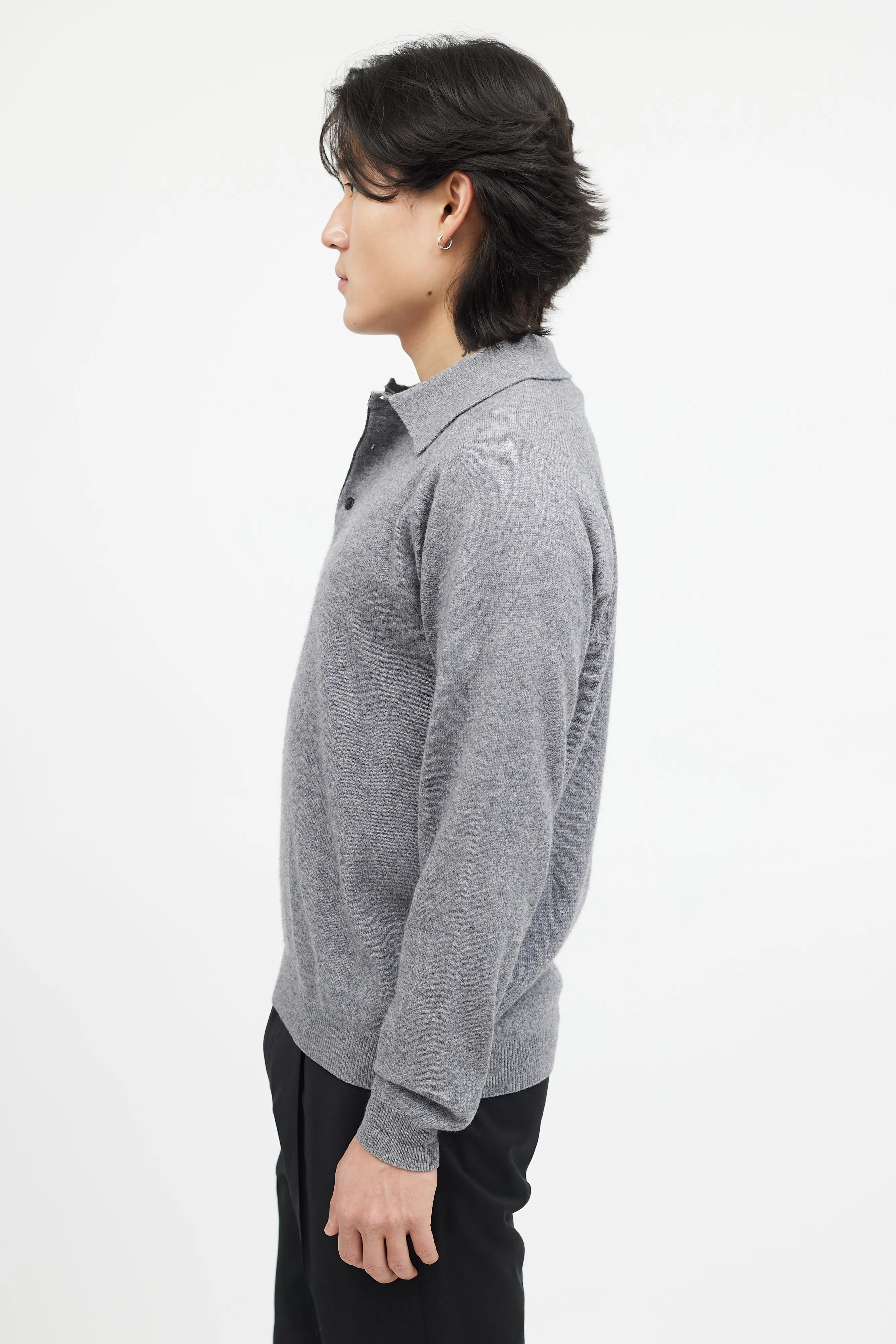 Grey Cashmere Knit Polo