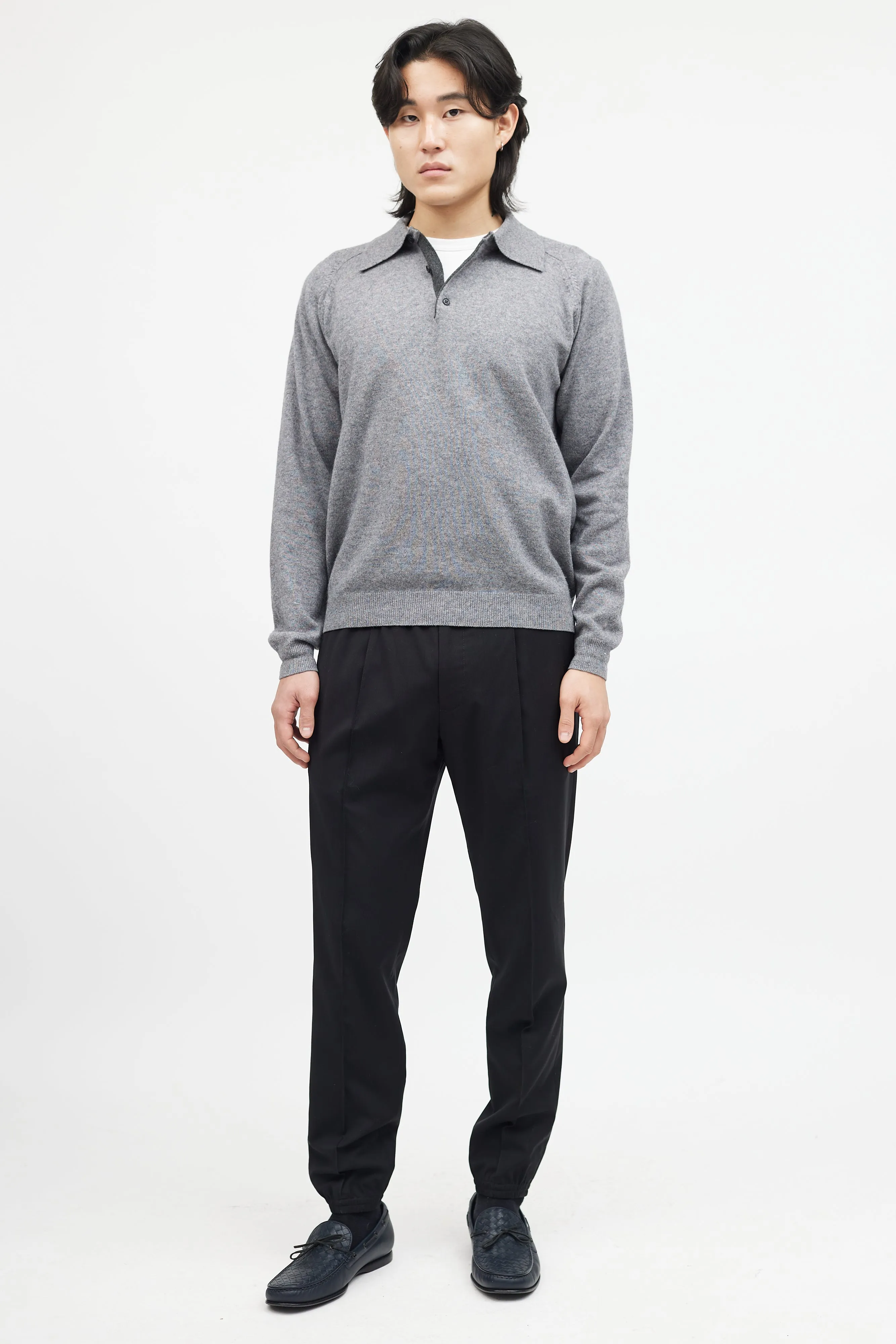 Grey Cashmere Knit Polo