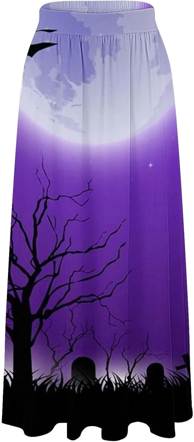 Halloween Tutu for Women High Waist Party Beach Pocket Long Maxi Skirt Halloween Party Hippie Clothes for Women