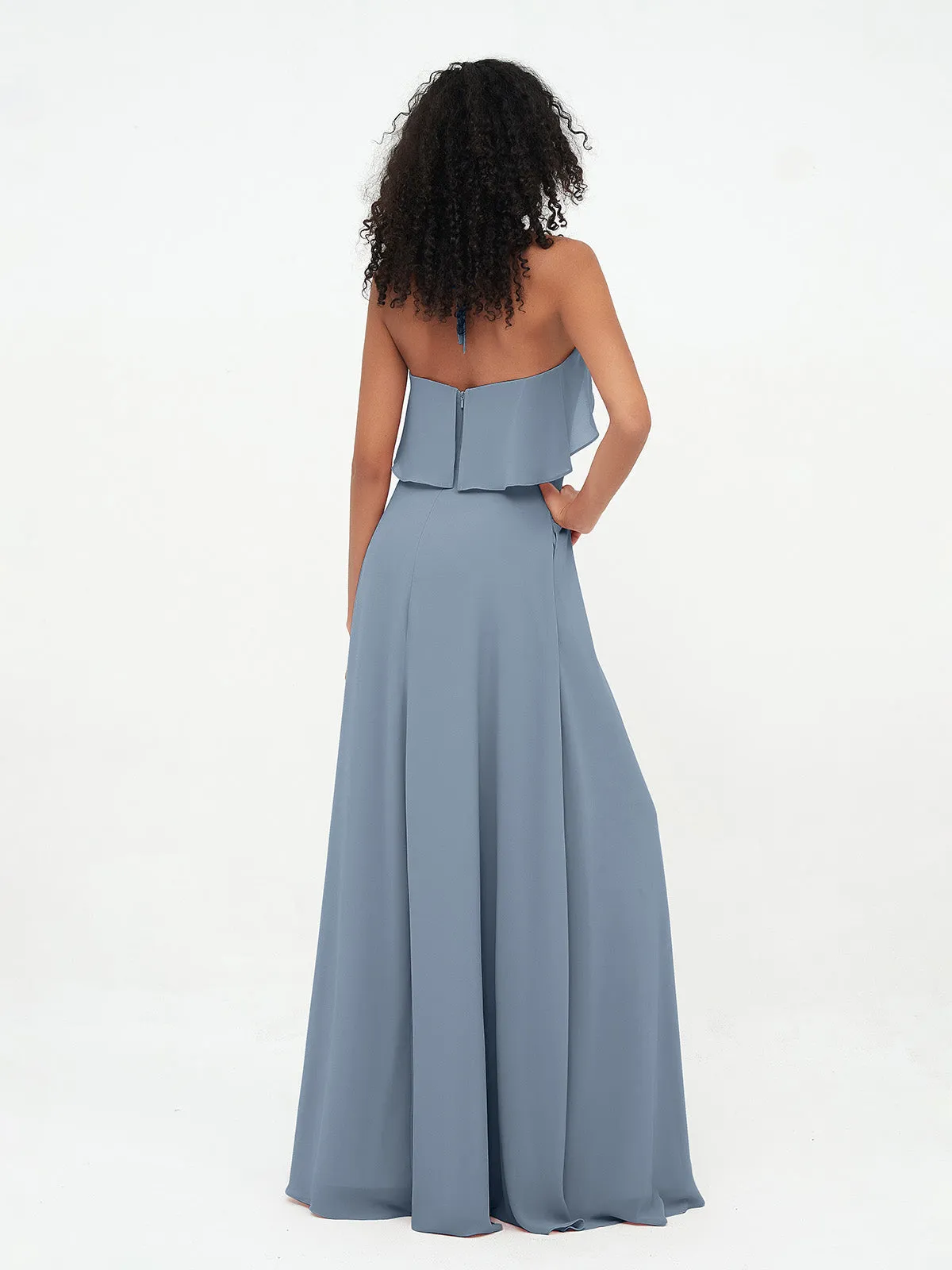 Halter Strap Chiffon Long Bridesmaid Dresses Dusty Blue