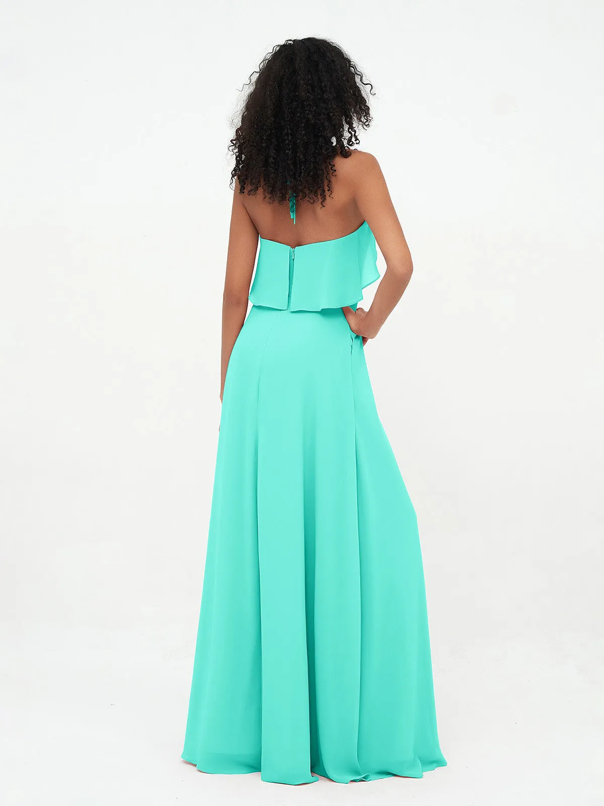 Halter Strap Chiffon Long Bridesmaid Dresses Spa Plus Size