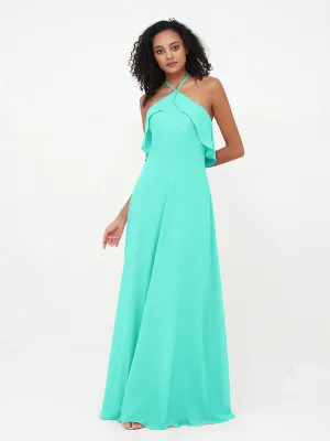 Halter Strap Chiffon Long Bridesmaid Dresses Spa Plus Size