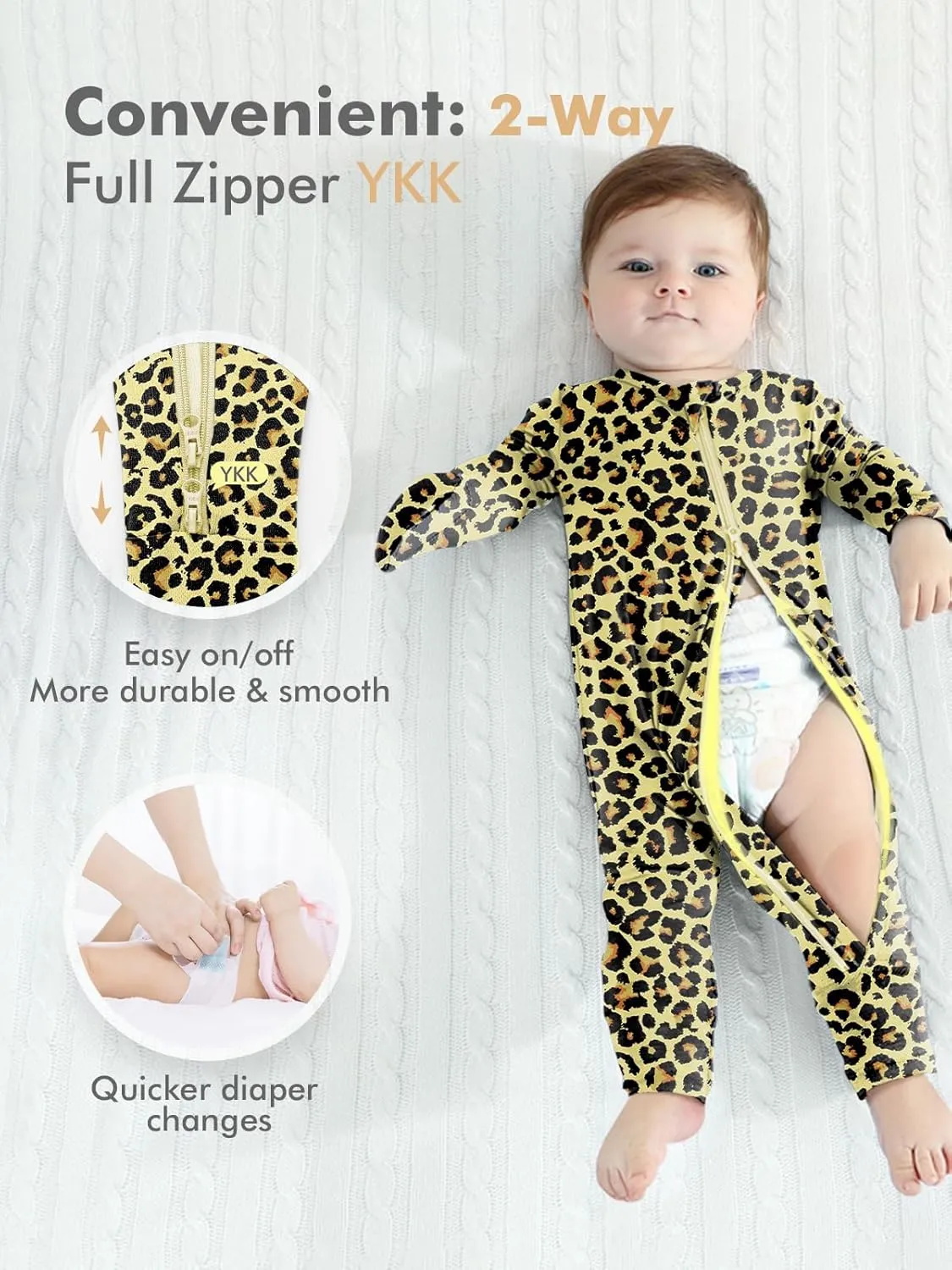 HAPIU Unisex Rayon Made from Bamboo Baby Rompers with Cuffs, 2 Way Zipper YKK, Footless Pajamas Jumpsuit