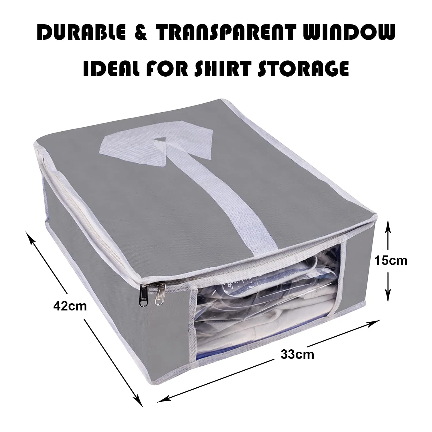 Heart Home Shirt Cover | Foldable & Durable Wardrobe Organizer | Non Woven Shirt Organizer for Home & Traveling with Transparent Window | Pack of 3 | Gray
