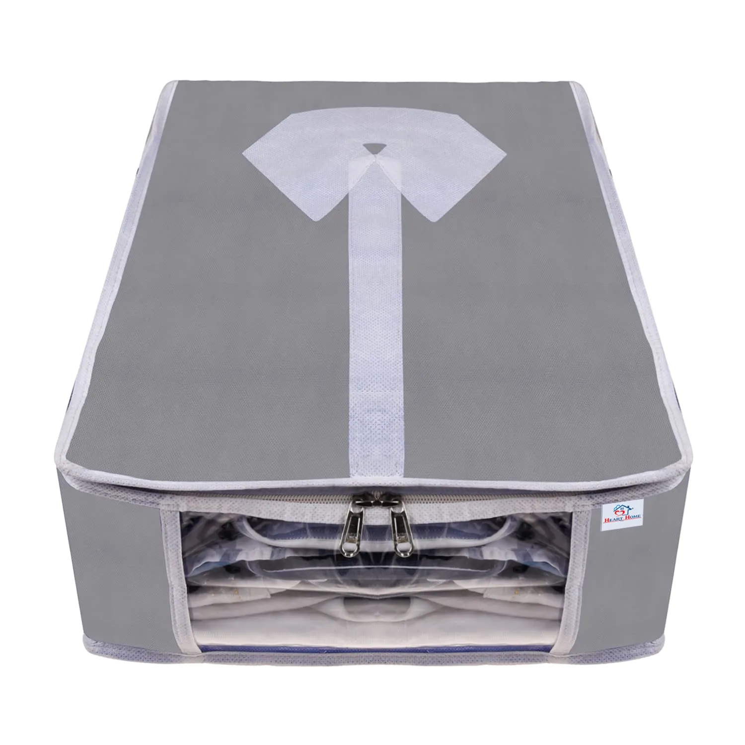 Heart Home Shirt Cover | Foldable & Durable Wardrobe Organizer | Non Woven Shirt Organizer for Home & Traveling with Transparent Window | Pack of 3 | Gray