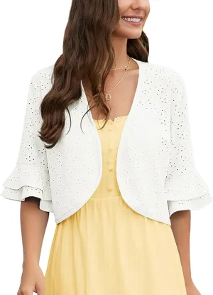 Heymoments Women's Summer Shrugs Ruffled Hem Open Front Crochet Lightweight Dressy Cardigan for Dresses
