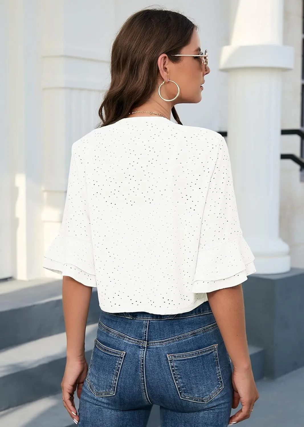 Heymoments Women's Summer Shrugs Ruffled Hem Open Front Crochet Lightweight Dressy Cardigan for Dresses