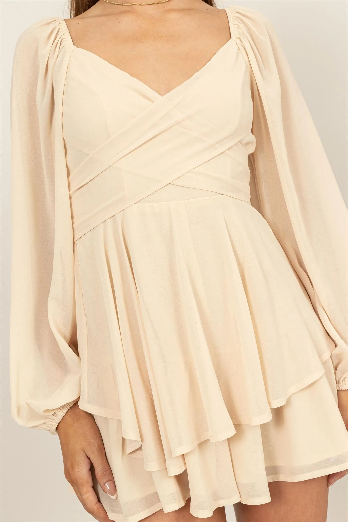 HF25A073-LONG SLEEVE LAYERED RUFFLE MINI DRESS