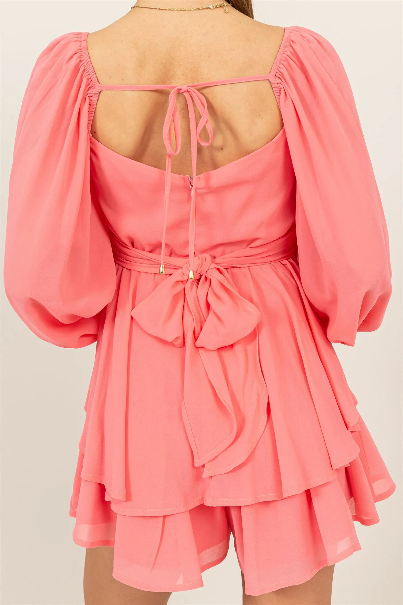 HF25A073-LONG SLEEVE LAYERED RUFFLE MINI DRESS