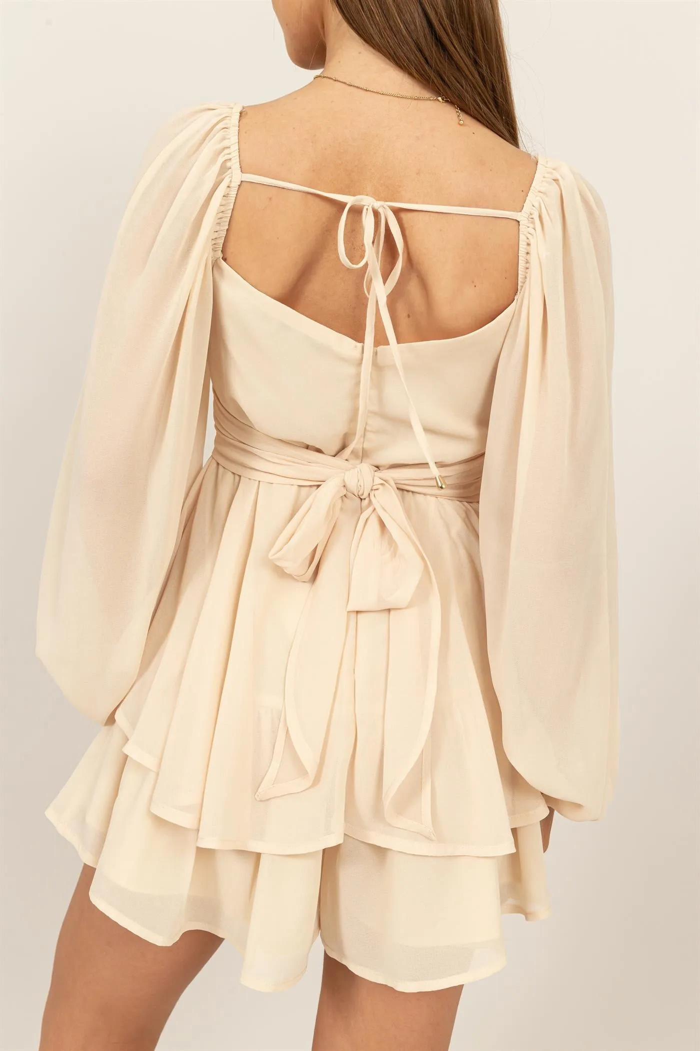 HF25A073-LONG SLEEVE LAYERED RUFFLE MINI DRESS