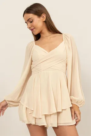 HF25A073-LONG SLEEVE LAYERED RUFFLE MINI DRESS