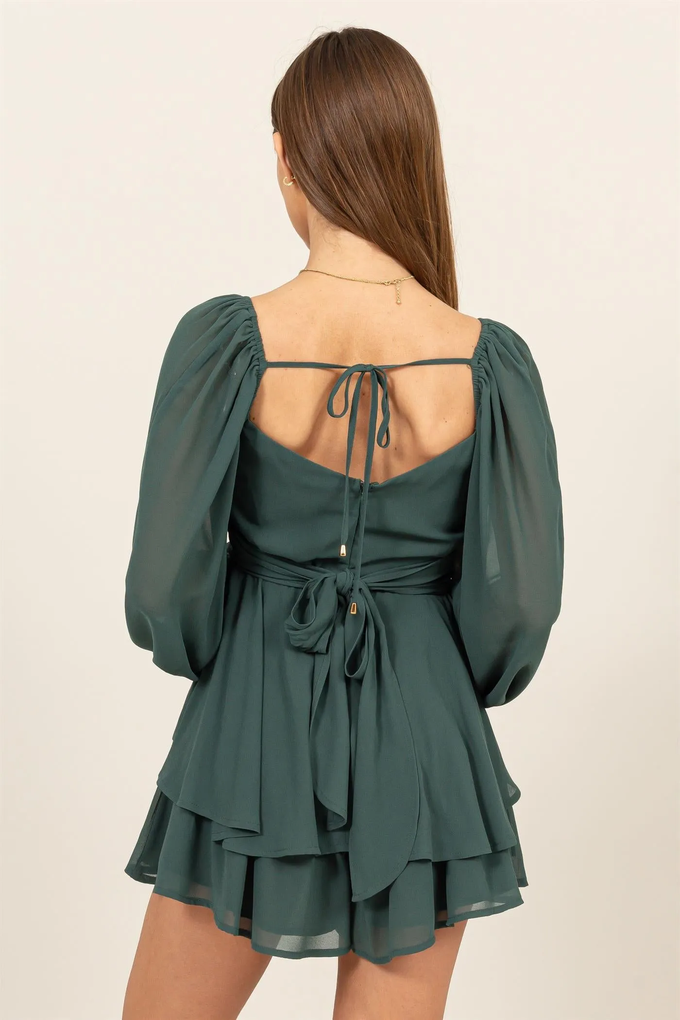 HF25A073-LONG SLEEVE LAYERED RUFFLE MINI DRESS