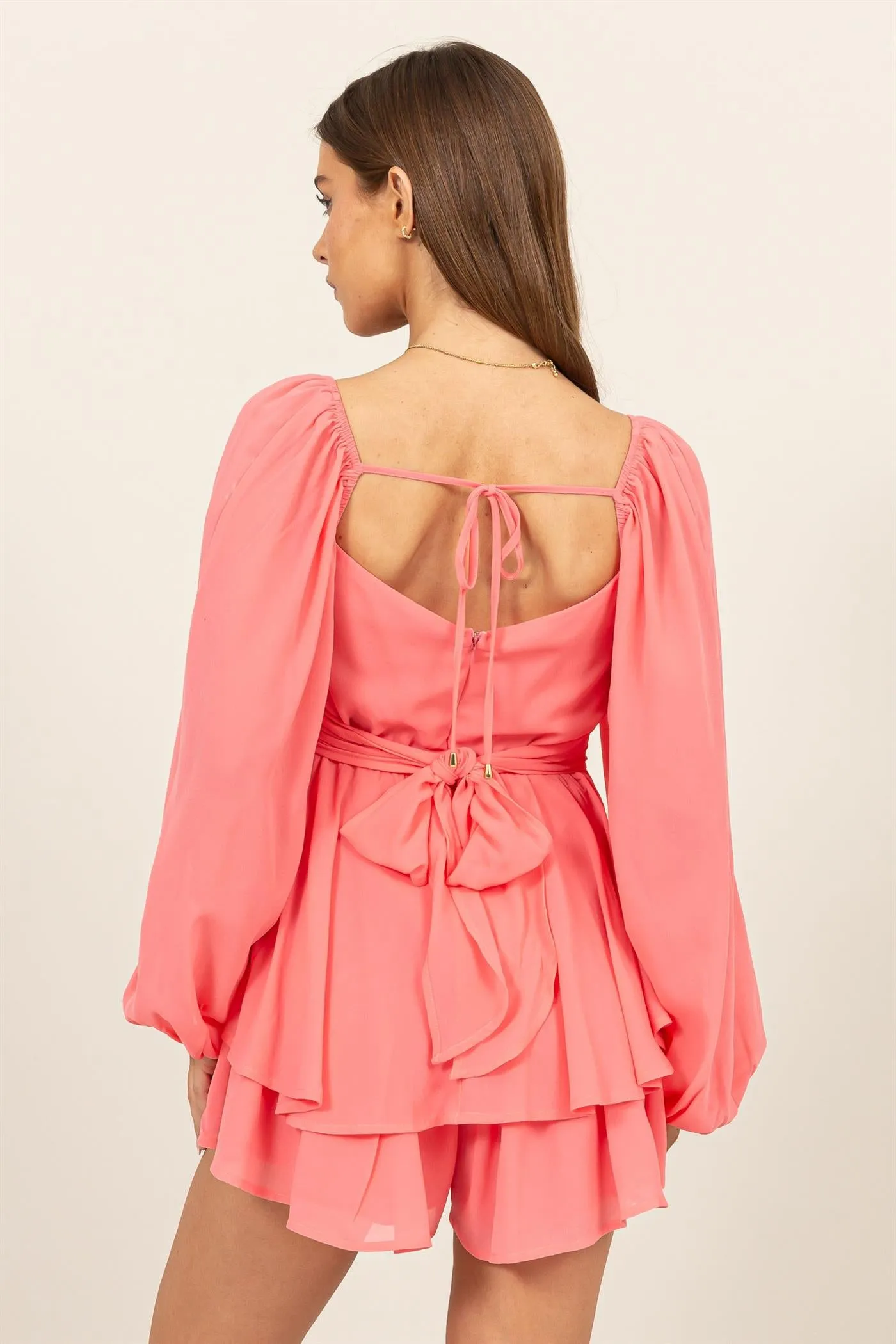HF25A073-LONG SLEEVE LAYERED RUFFLE MINI DRESS