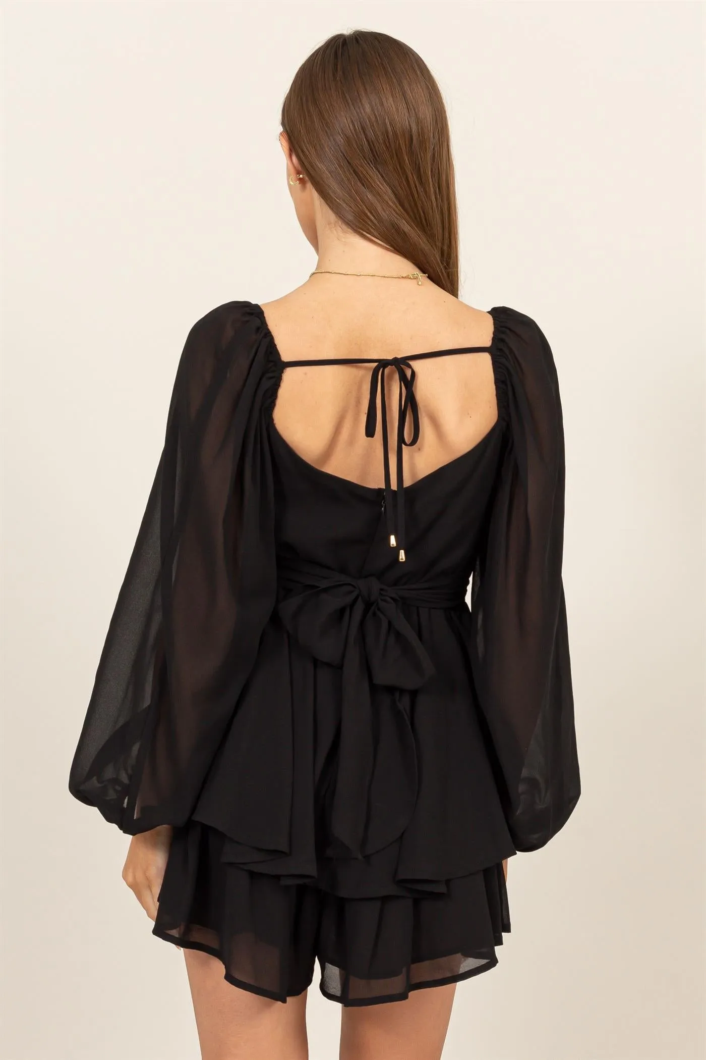 HF25A073-LONG SLEEVE LAYERED RUFFLE MINI DRESS