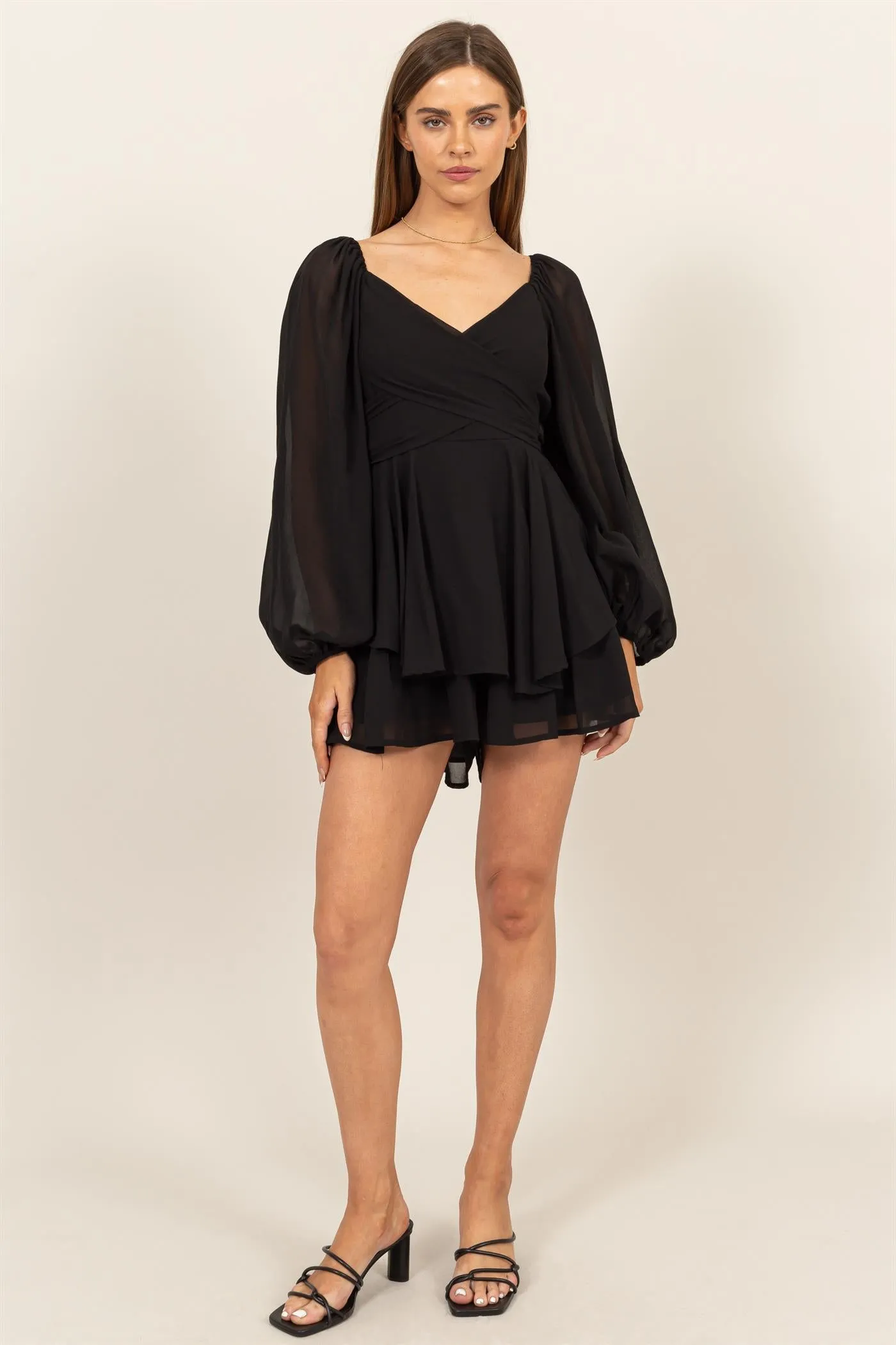 HF25A073-LONG SLEEVE LAYERED RUFFLE MINI DRESS