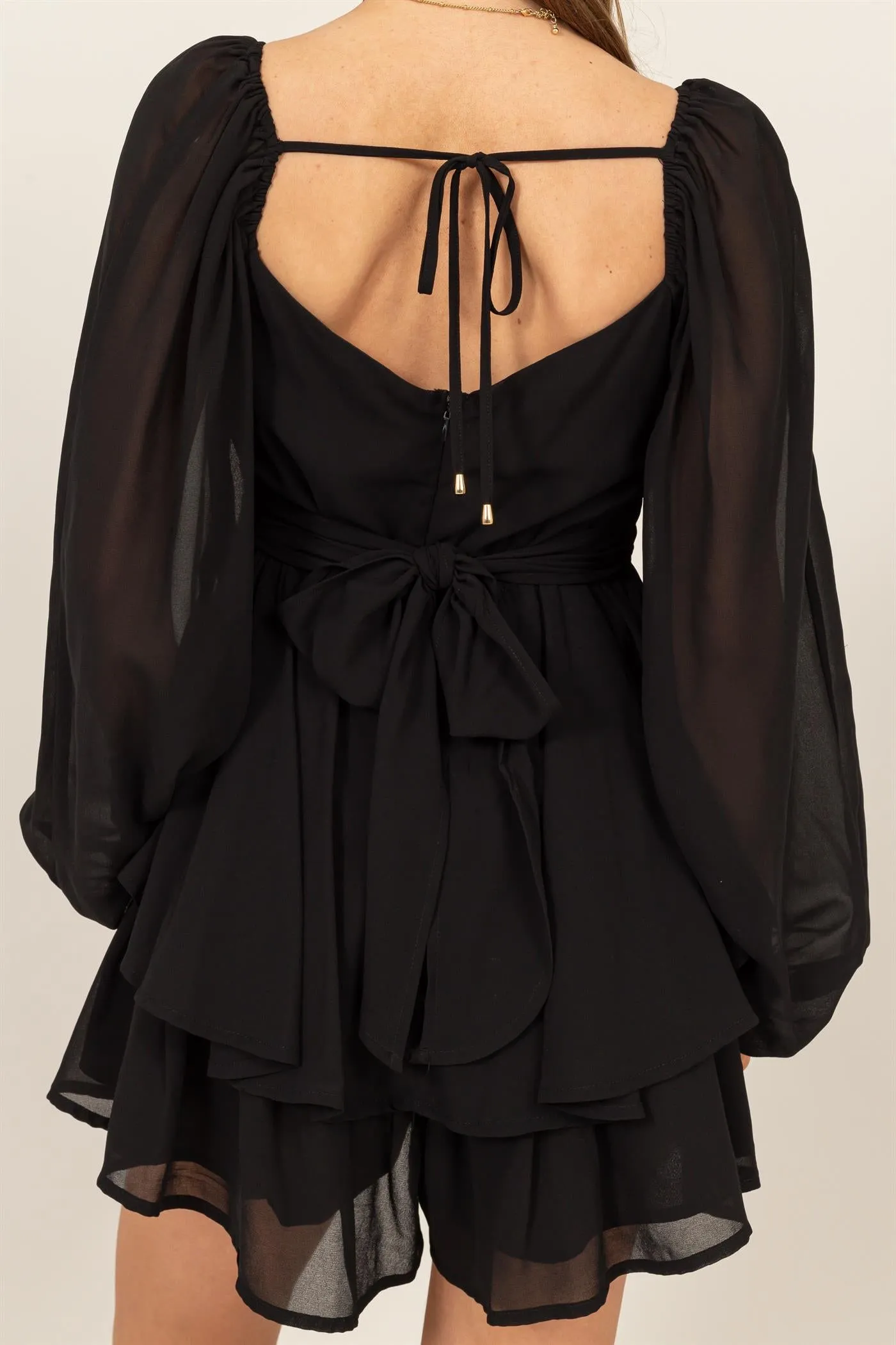 HF25A073-LONG SLEEVE LAYERED RUFFLE MINI DRESS