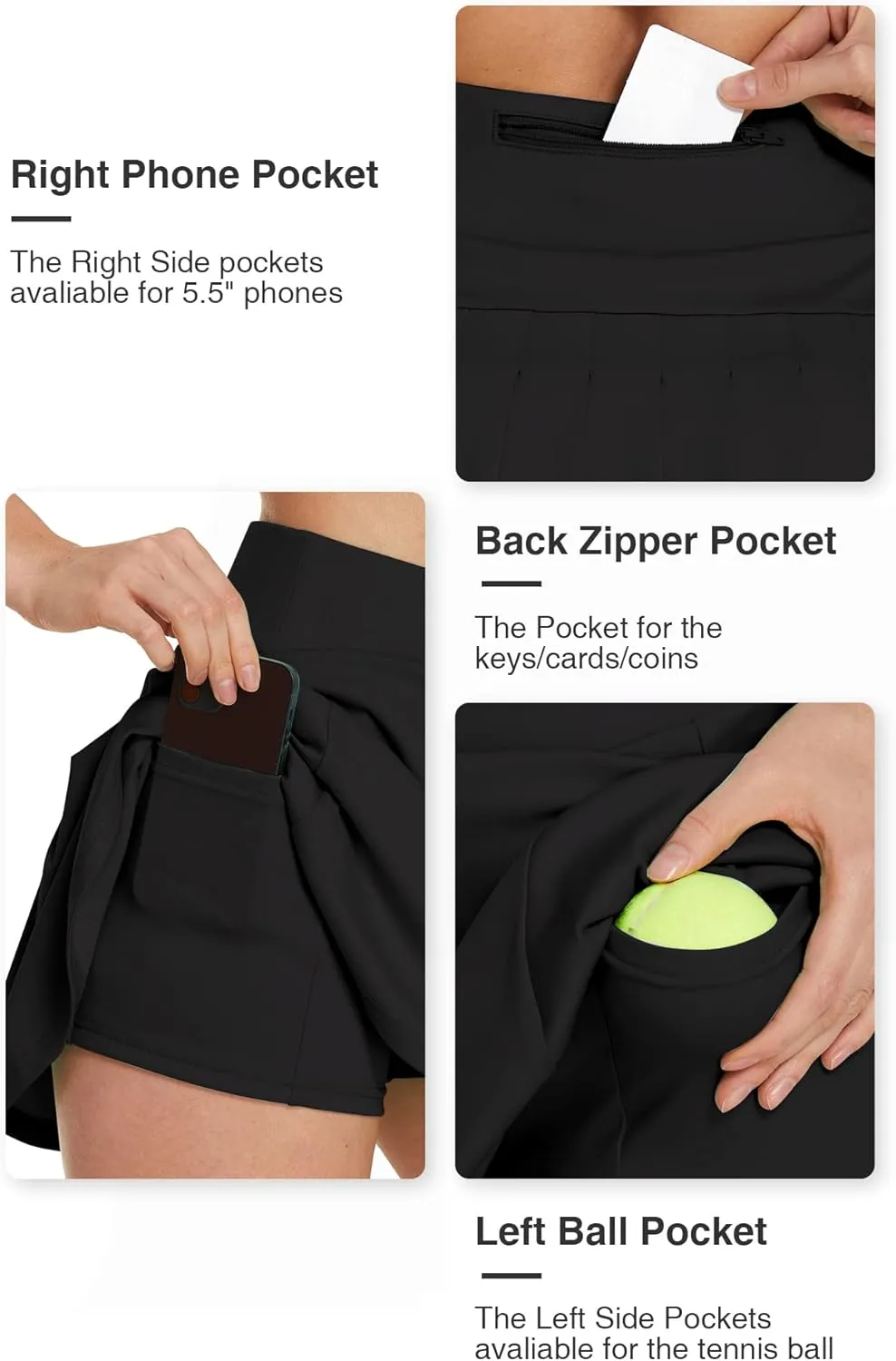 Hount Women's Pleated Tennis Skirts with Pockets High Waisted Golf Skorts Running Skirt Athletic Short Skirts