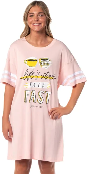 INTIMO Gilmore Girls Women's Luke's Diner Life's Short Talk Fast Nightgown Pajama Shirt Dress For Adults