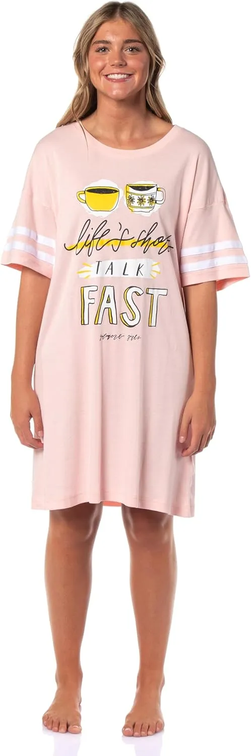 INTIMO Gilmore Girls Women's Luke's Diner Life's Short Talk Fast Nightgown Pajama Shirt Dress For Adults