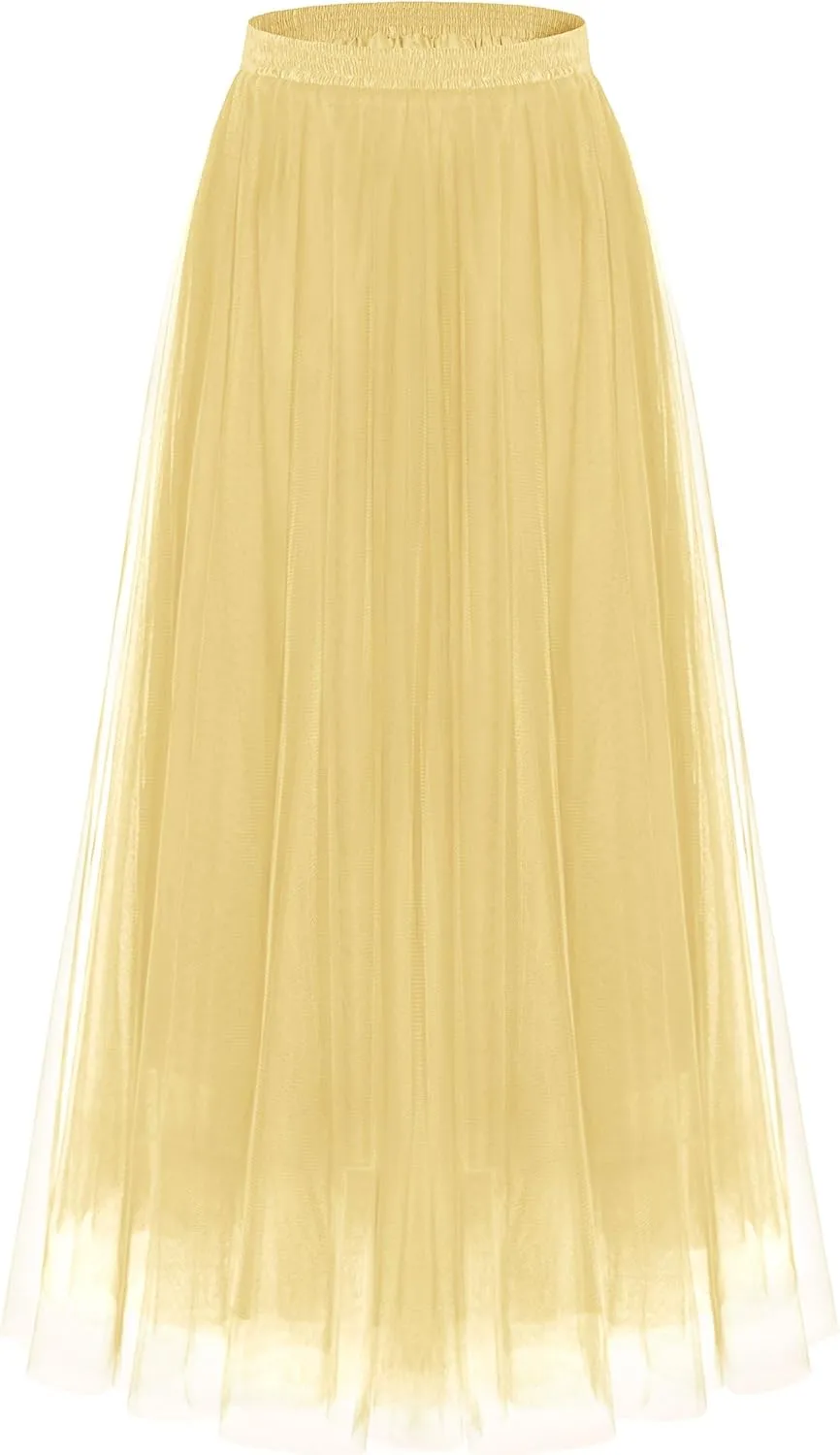 Kingfancy Women's Winter Skirts 2 Layered Tulle Tiered Long Skirts Elastic Waist A-Line Midi Skirts