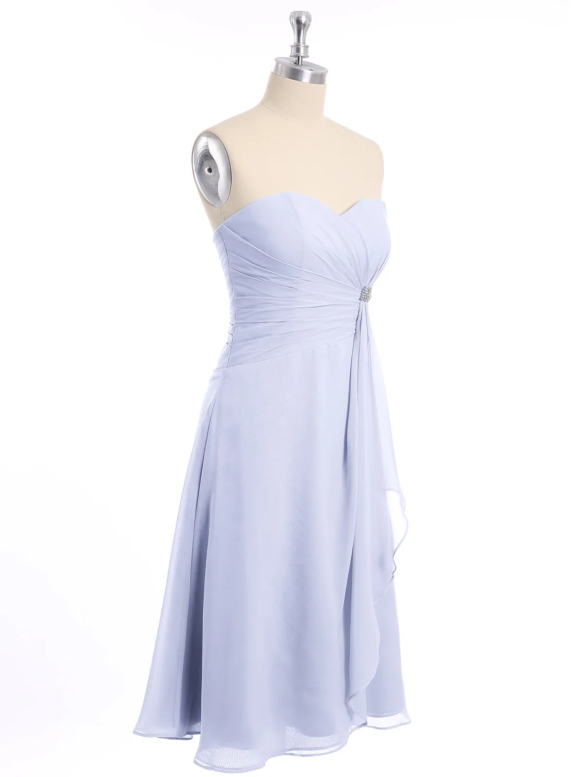 Knee Length Chiffon Dress with Sweetheart Neck-Lavender