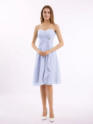 Knee Length Chiffon Dress with Sweetheart Neck-Lavender