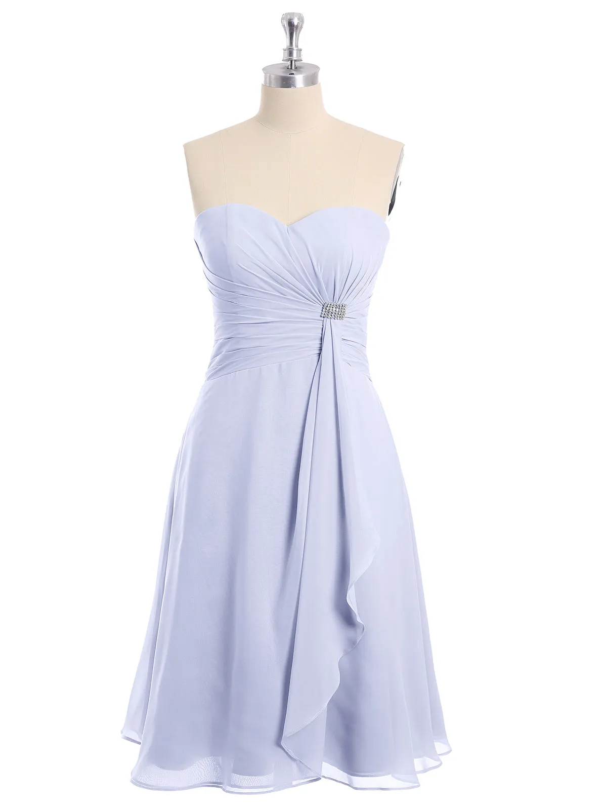 Knee Length Chiffon Dress with Sweetheart Neck-Lavender