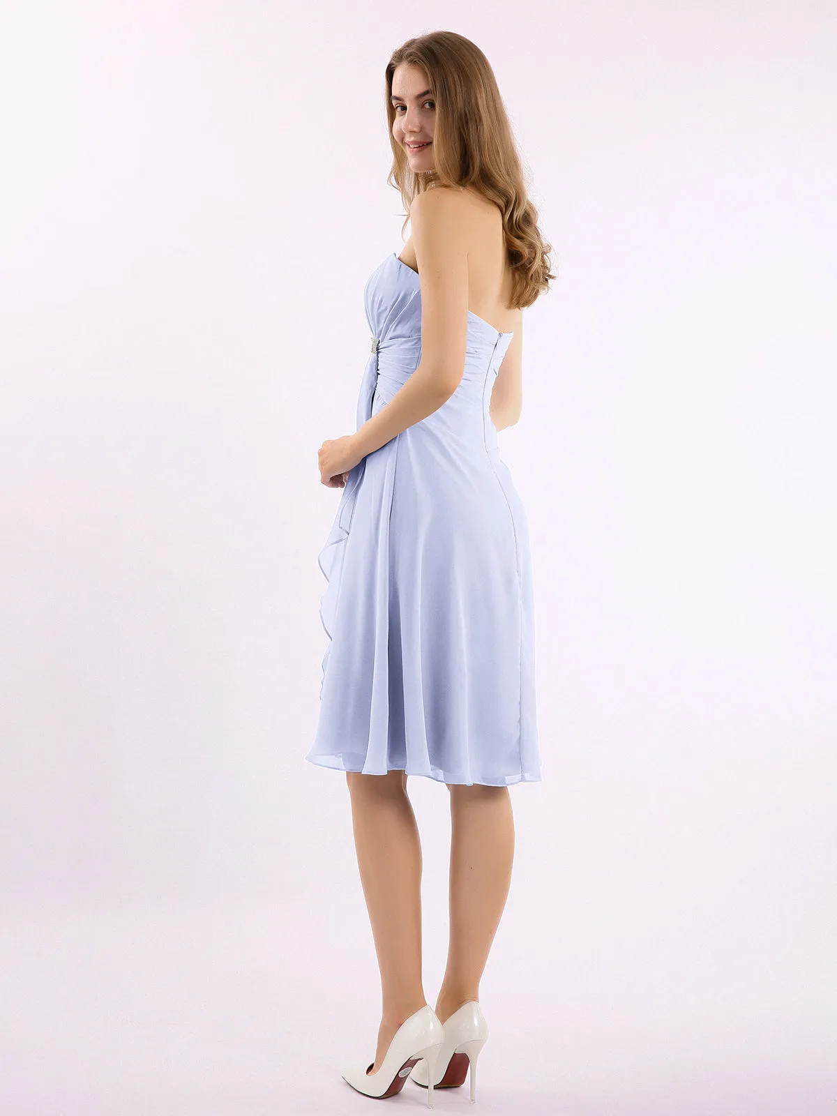 Knee Length Chiffon Dress with Sweetheart Neck-Lavender