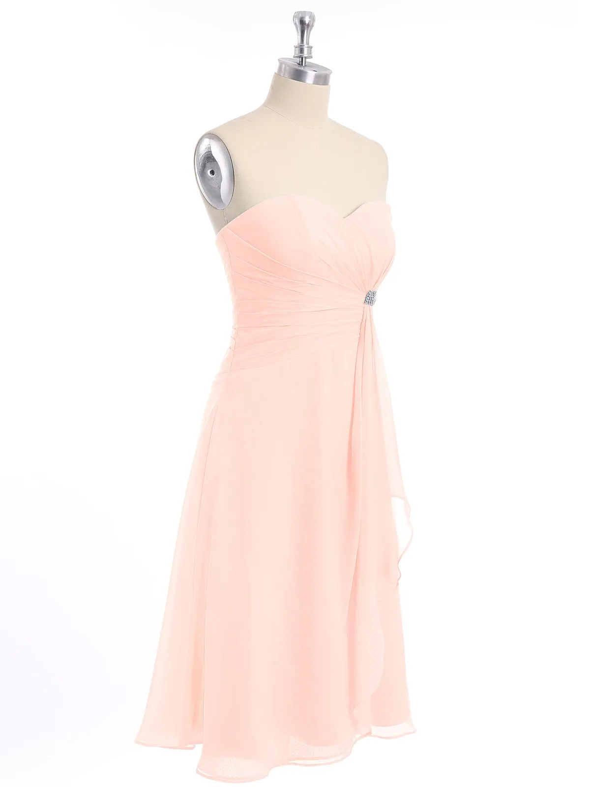 Knee Length Chiffon Dress with Sweetheart Neck-Pearl Pink Plus Size