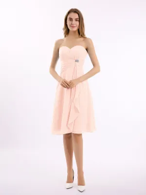 Knee Length Chiffon Dress with Sweetheart Neck-Pearl Pink Plus Size