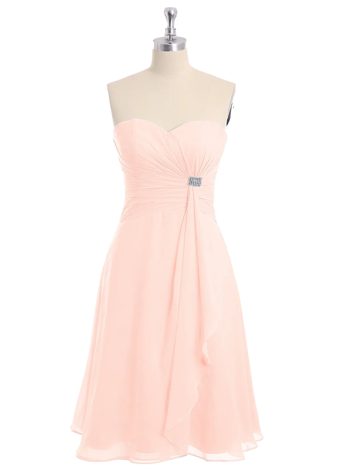 Knee Length Chiffon Dress with Sweetheart Neck-Pearl Pink Plus Size