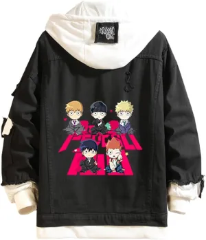 Kvikci Anime Mob Psycho 100 Jeans Jacket Mobu Saiko Hyaku Denim Jacket Hooded Sweatshirt Costume For Women Men
