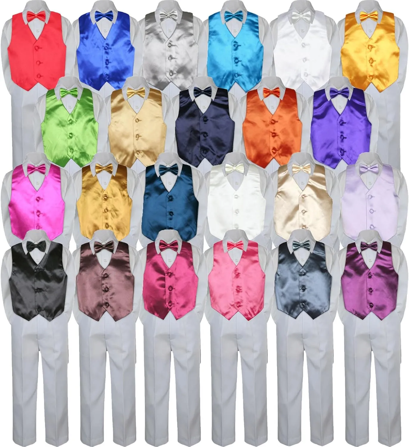 Leadertux 4pc Formal Little Boy Lime Green Vest Bow Tie Set White Pants Suit S-7