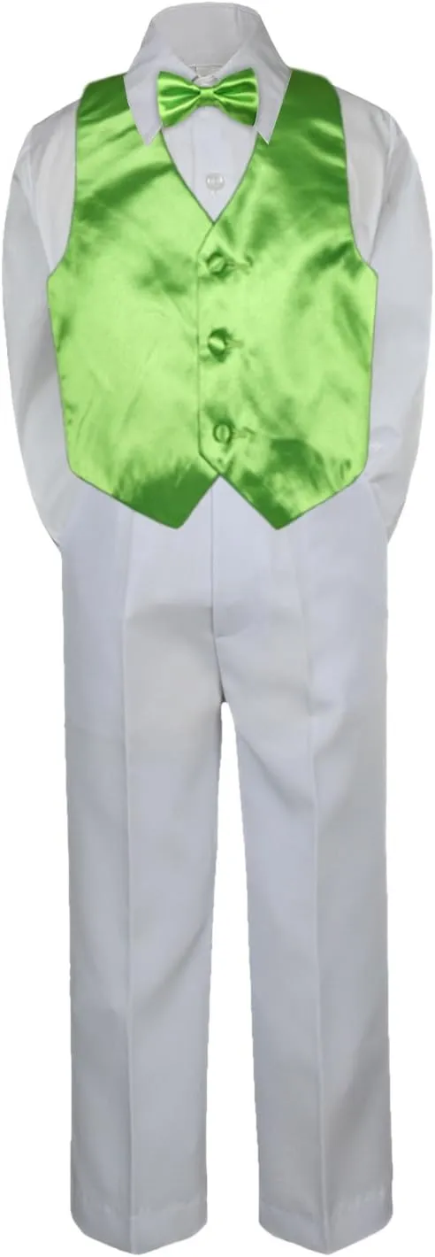 Leadertux 4pc Formal Little Boy Lime Green Vest Bow Tie Set White Pants Suit S-7