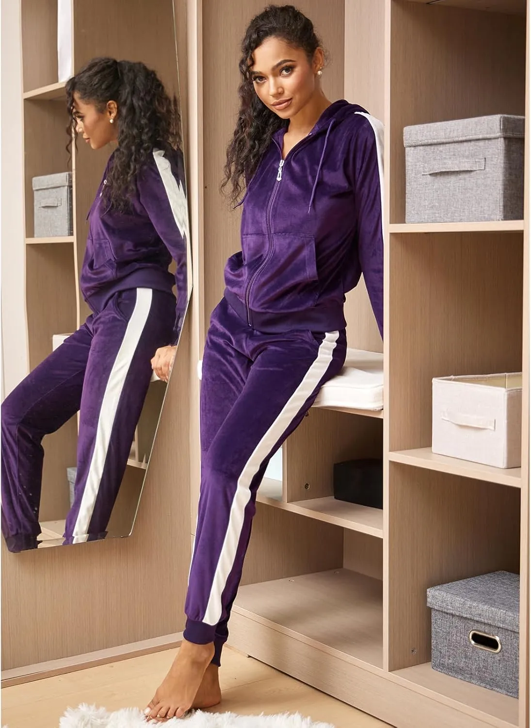 Leehanton Velour Tracksuit Womens Sweatsuits 2 Piece Set Zip Hoodie Sweatpants Outfits Velvet Jogging Suits