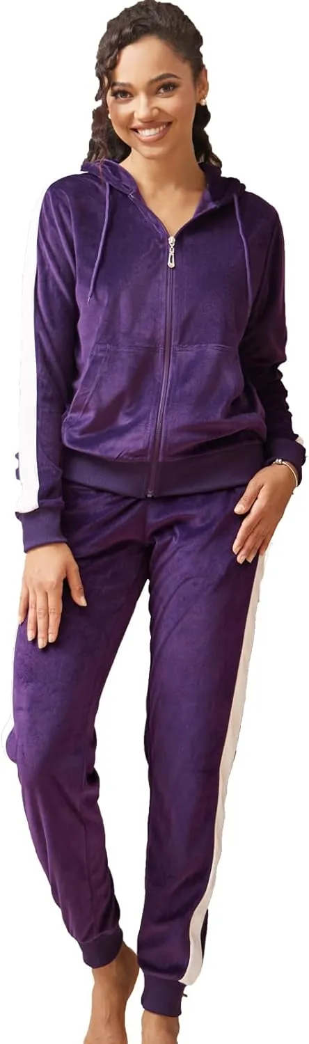 Leehanton Velour Tracksuit Womens Sweatsuits 2 Piece Set Zip Hoodie Sweatpants Outfits Velvet Jogging Suits