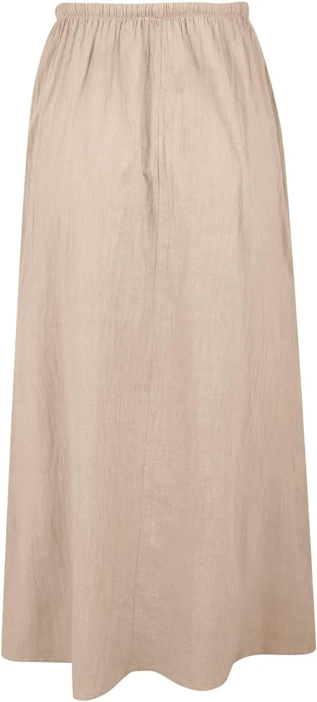 Linen Maxi Skirts for Women Trendy Summer Comfy Drawstring Waist A Line Skirts Cute Vacation Boho Long Flowy Skirts