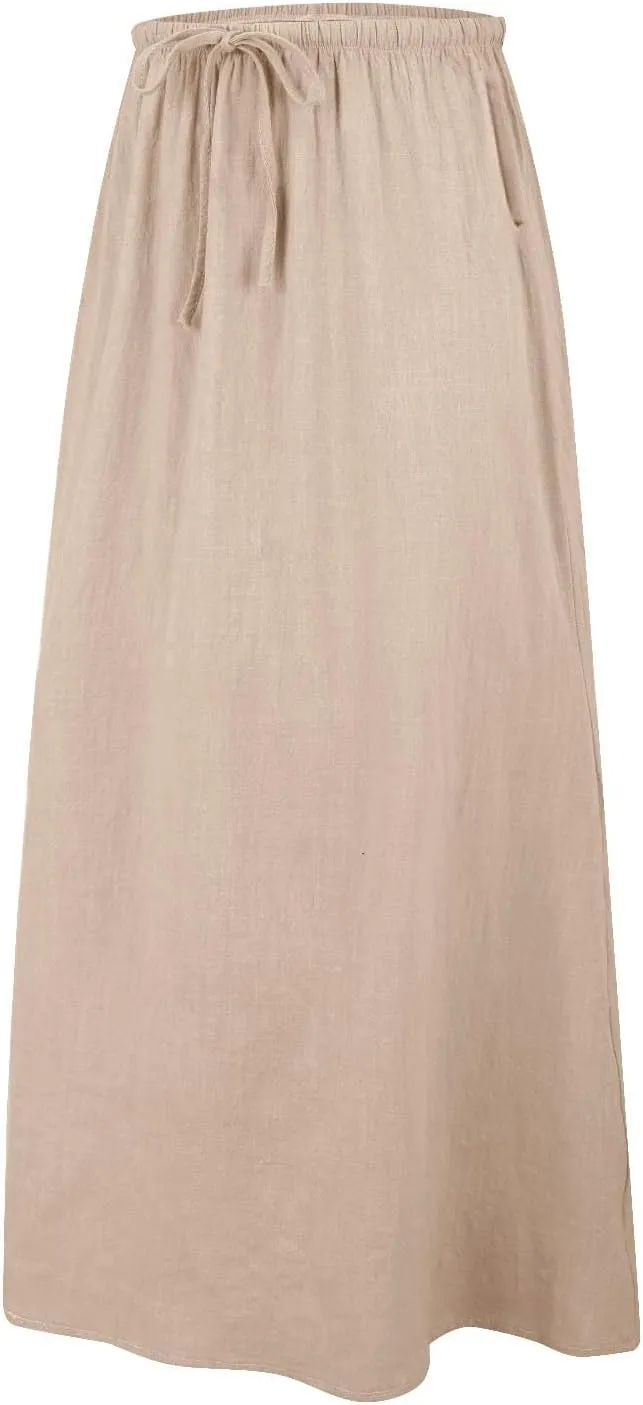 Linen Maxi Skirts for Women Trendy Summer Comfy Drawstring Waist A Line Skirts Cute Vacation Boho Long Flowy Skirts