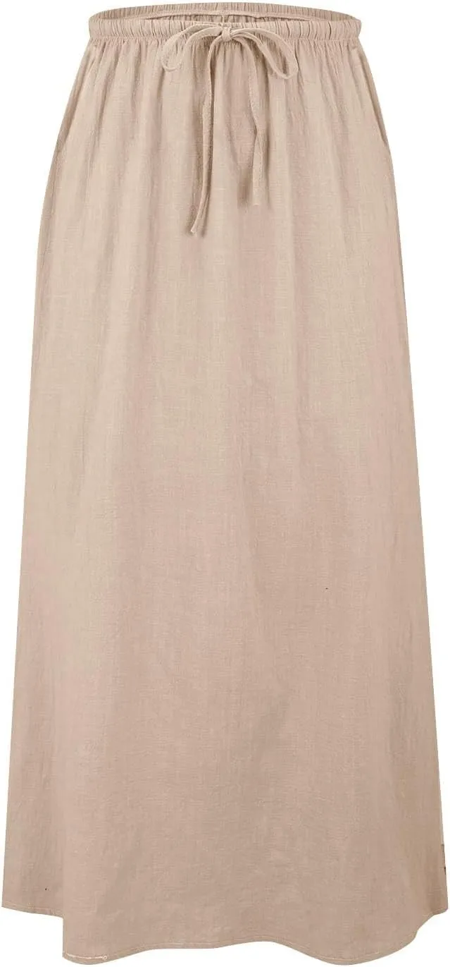 Linen Maxi Skirts for Women Trendy Summer Comfy Drawstring Waist A Line Skirts Cute Vacation Boho Long Flowy Skirts